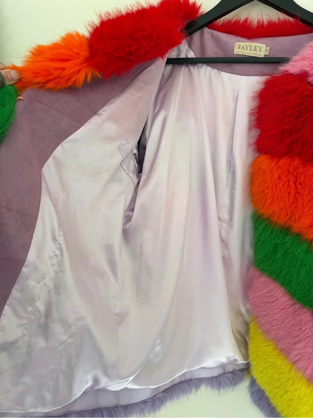 Rainbow Striped Faux Fur Coat - Multicolor
